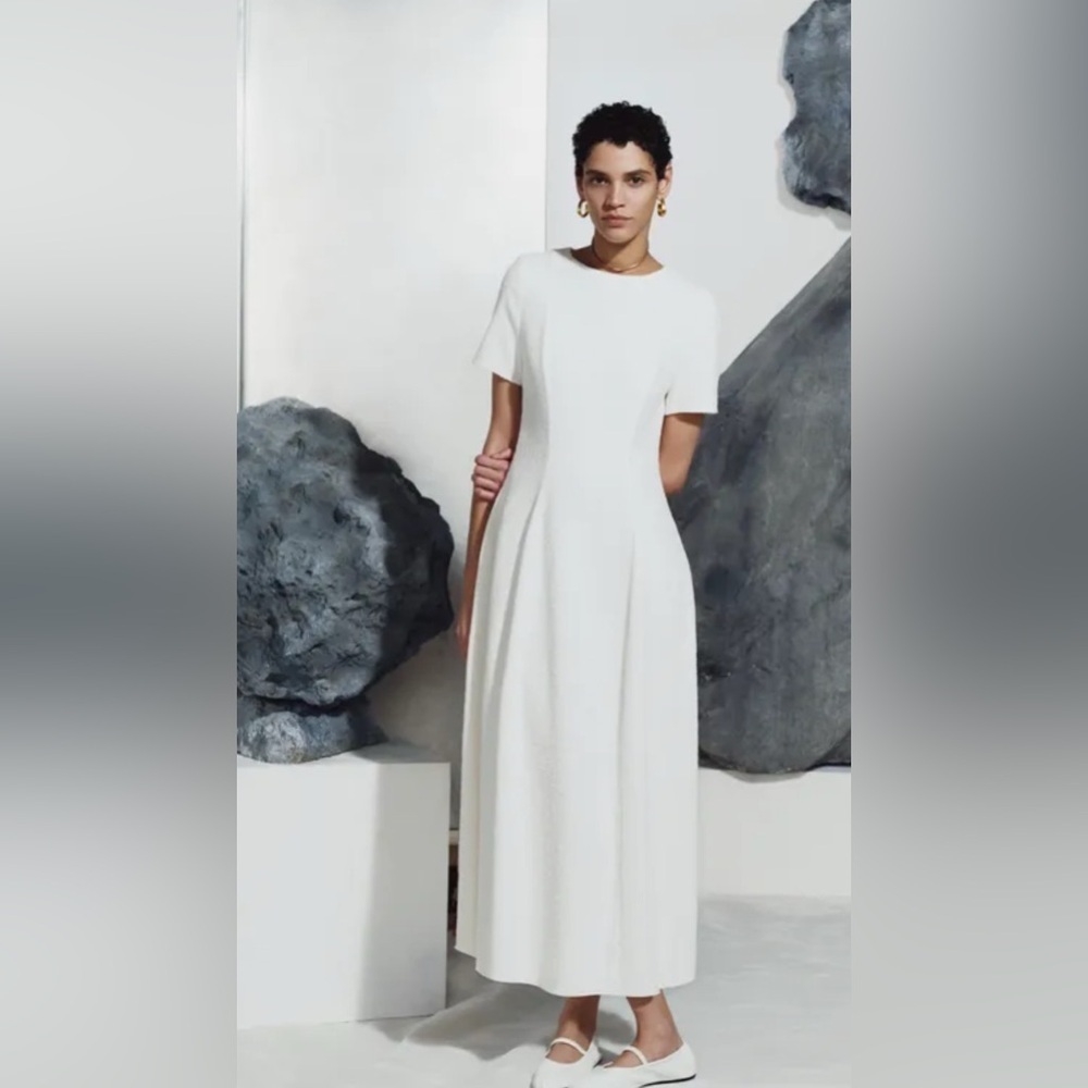 LouLou‎ Studio Albane Terry Textured Fabric MIDI A-Line Dress